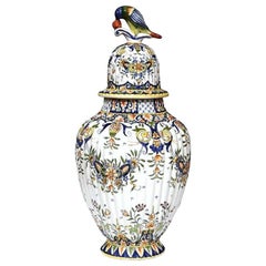 19th Century French Hand-Painted Floral Motifs Vase from Normandy, Dated 1882