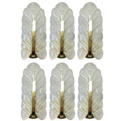 1960s Glass Leaf & Brass Wall Sconces by Carl Fagerlund for Orrefors, Set of Six 11