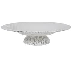 White Pierced Metal Pedestal Bowl in the Style of Matégot