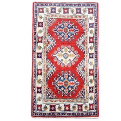 Red Oriental Rug Handmade Carpet, Geometric Small Rugs for Sale 59 x 96 cm