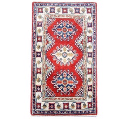 Vintage Red Oriental Rug Handmade Carpet, Geometric Small Rugs for Sale 59 x 96 cm 