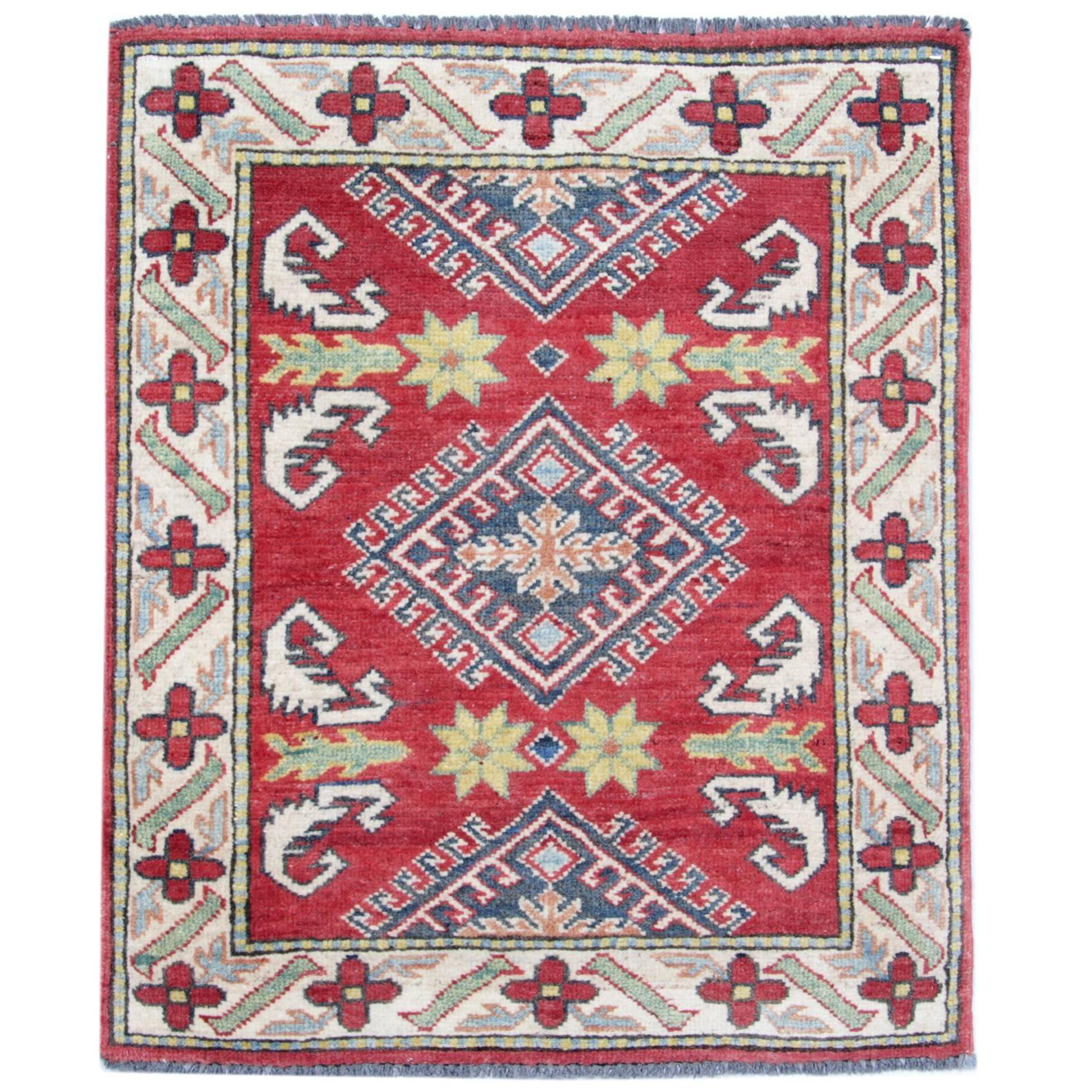 Oriental Rugs Red Afghan Geometric Rugs, Hand Made Carpet for Sale 69 x 83 cm  For Sale