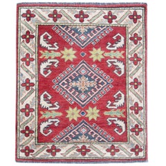 Retro Oriental Rugs Red Afghan Geometric Rugs, Hand Made Carpet for Sale 69 x 83 cm 