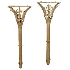 Italian Torch Shaped Sconces Made of Painted Metal with Floral and Star Details