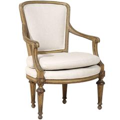 Single French Louis XVI Style Painted Wood Fauteuil with Rosettes on the Knees