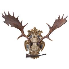 Antique 19th Century Habsburg Gilt Hunt Trophy with Original Hunt Horn