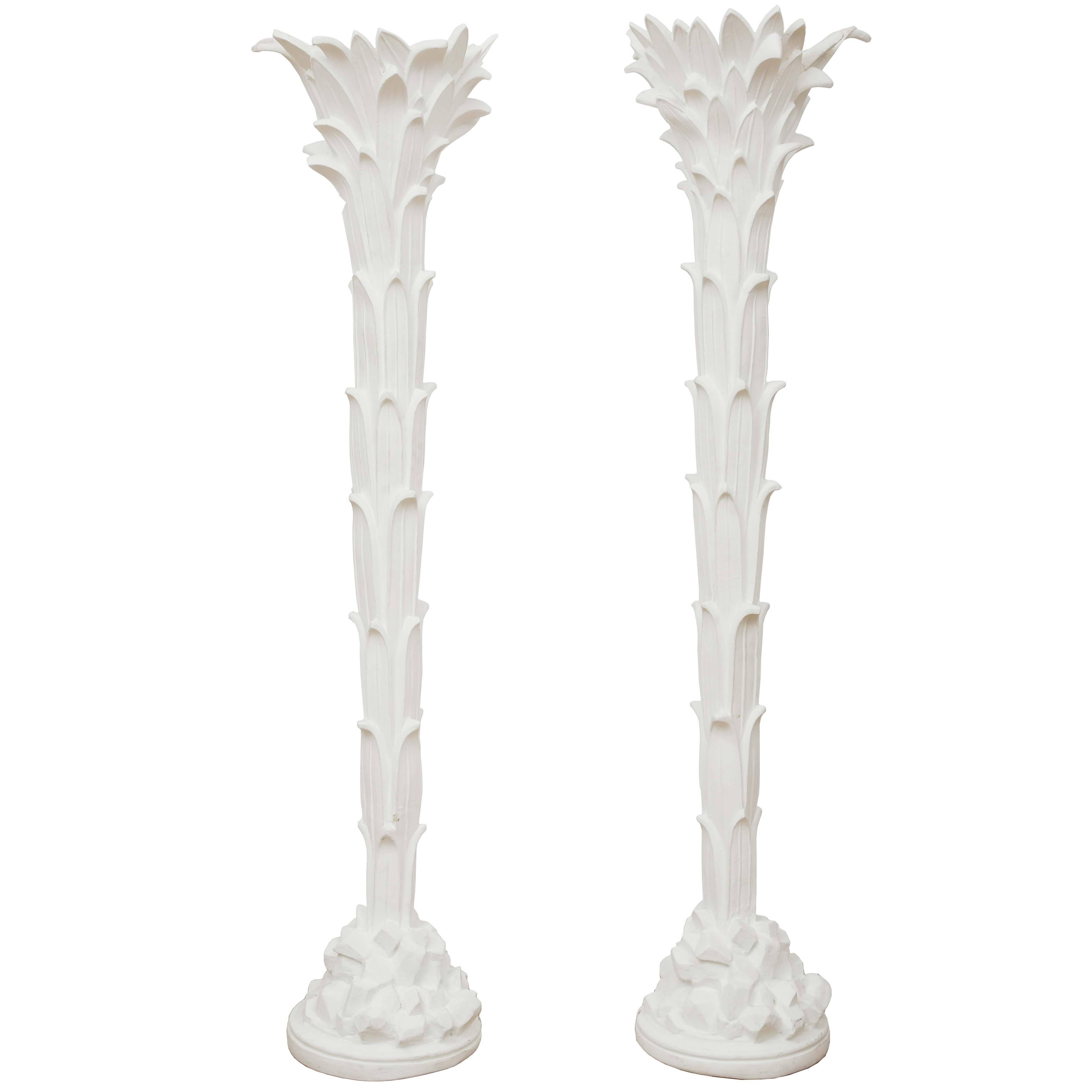 Pair of Plaster Palm Torchieres Attributed to Serge Roche