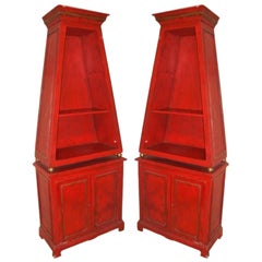 Pair of Obelisk Hollywood Regency Style Form Cabinets