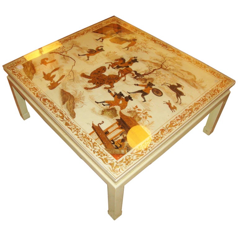 Custom Chinoiserie Paint Decorated Coffee Table For Sale