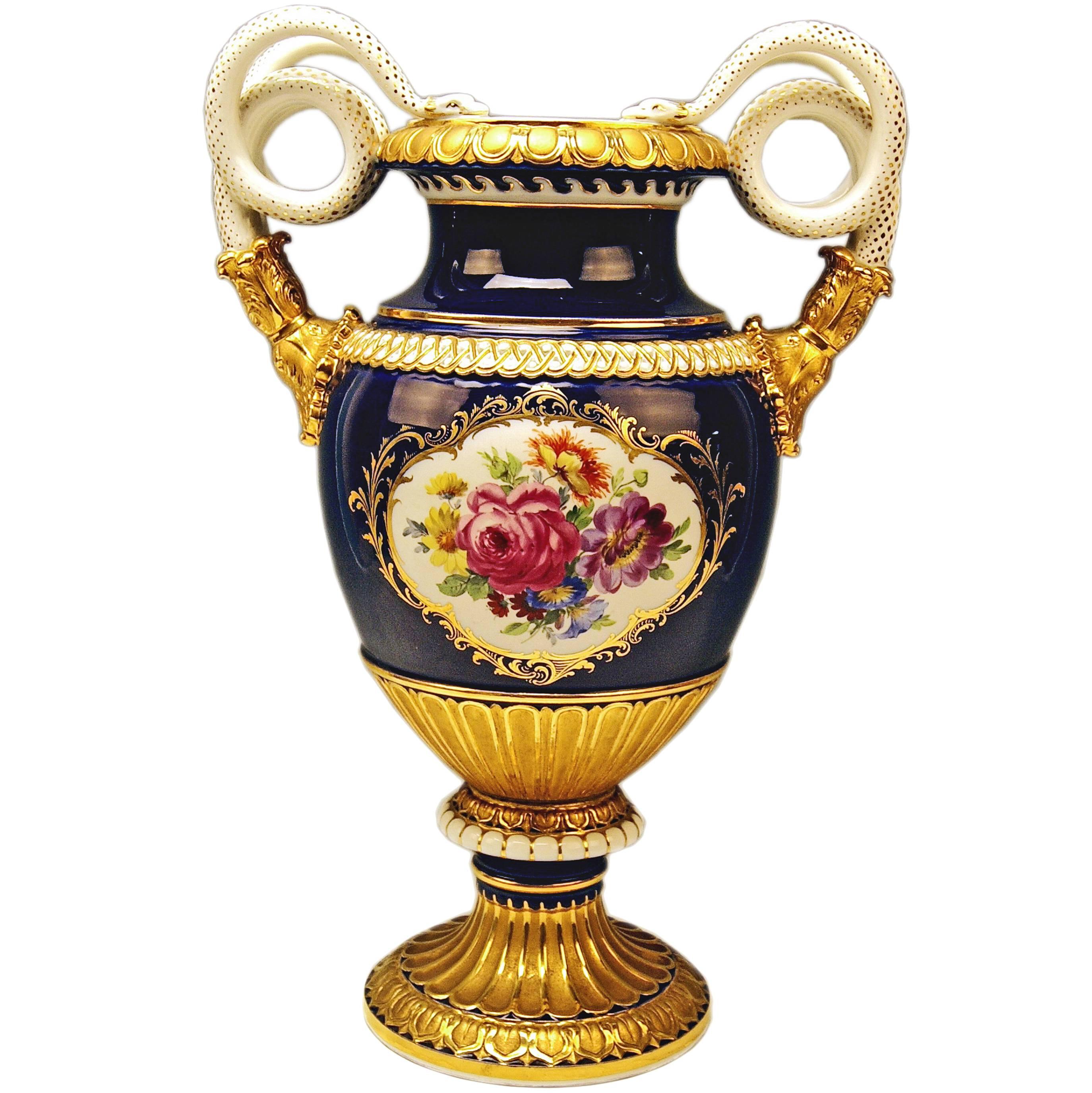 Meissen Huge Snake Handles Vase Flowers, Model A 148, circa 1935