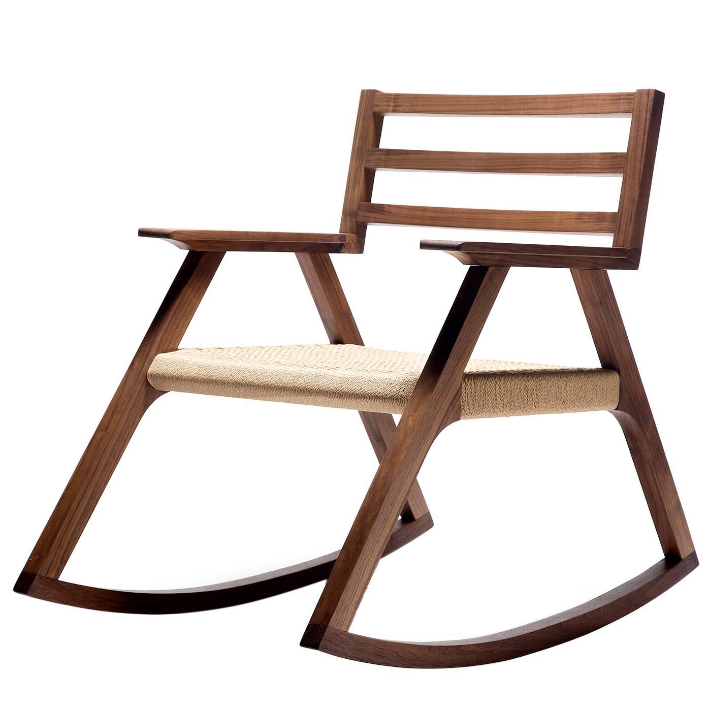 Giacomo Rocking Chair, Walnut and Woven Danish Cord For Sale