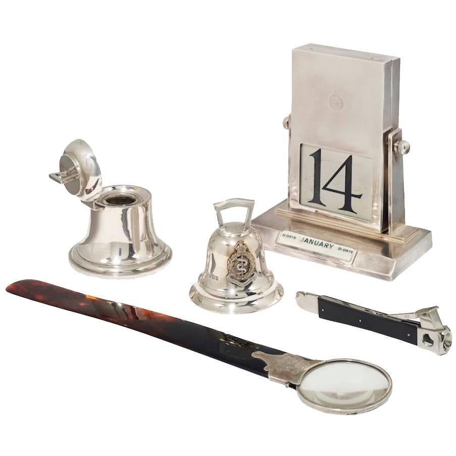 Group of Silver and Silver Plate Desk Objects, Early 20th Century
