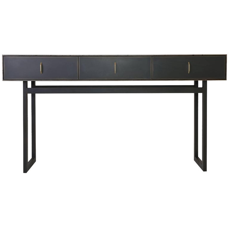 Gotham Console Table in Customizable Wood, Metal and Resin For Sale