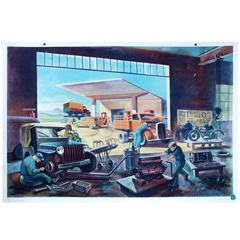 Vintage Wall Chart, Car Mechanic, by Rudolf Dirr, 1963