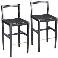 Giacomo Bar Chair/Bar Stool Ebonized Ash, Black Danish Cord, Brass Footrest