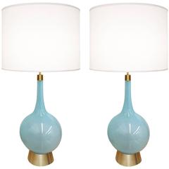 Pair of Italian Blue Glass Lamps 9