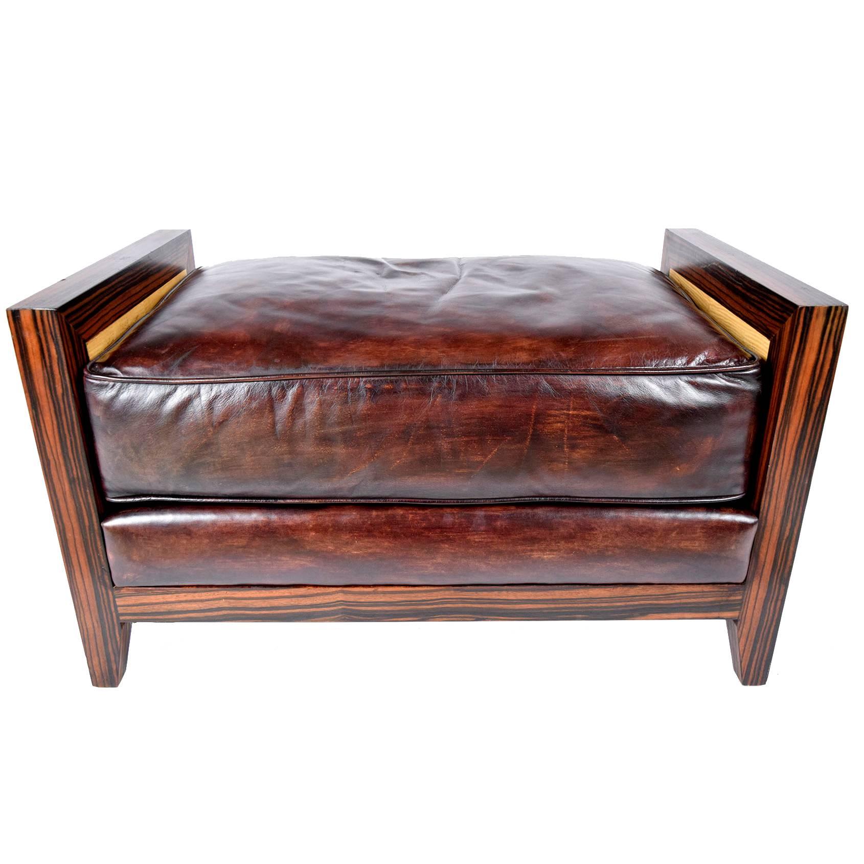 Modern Leather Bench with Brazilian Wood Frame