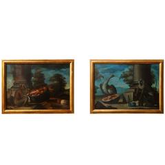 Pair of Framed Oil on Canvas Depicting Wildlife and Fruit 1