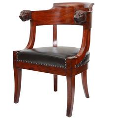 Antique Gondola Shaped Office Chair with Armrests Ending in Lion Heads