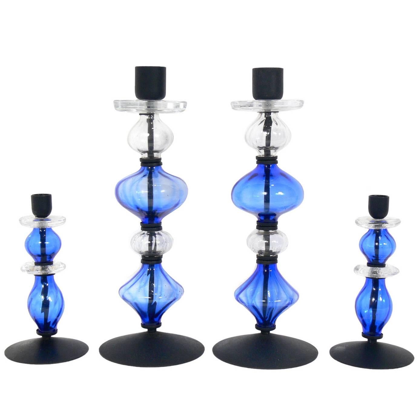 Colorful Danish Modern Glass Candlesticks by Erik Hoglund