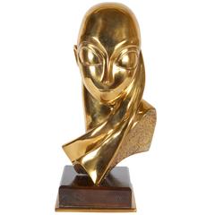 Brass Female Bust, in the Manner of Constantin Brancusi