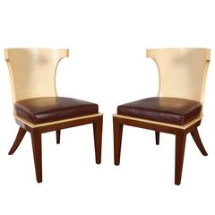 Antique Pair of Ernest Boiceau French Art Deco Gondola Chairs in Mahogany