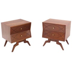 Pair of "Fish" Design Walnut Nightstands