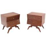 Pair of "Fish" Design Walnut Nightstands