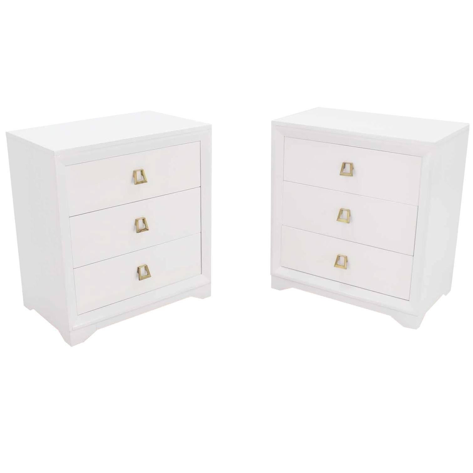 Pair of White Lacquer Three-Drawer Bachelor Chests