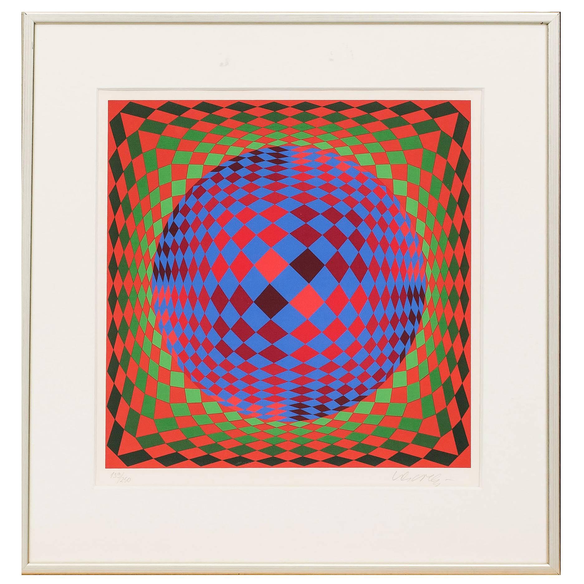 Beautiful Geometric Print by Victor Vasarely For Sale