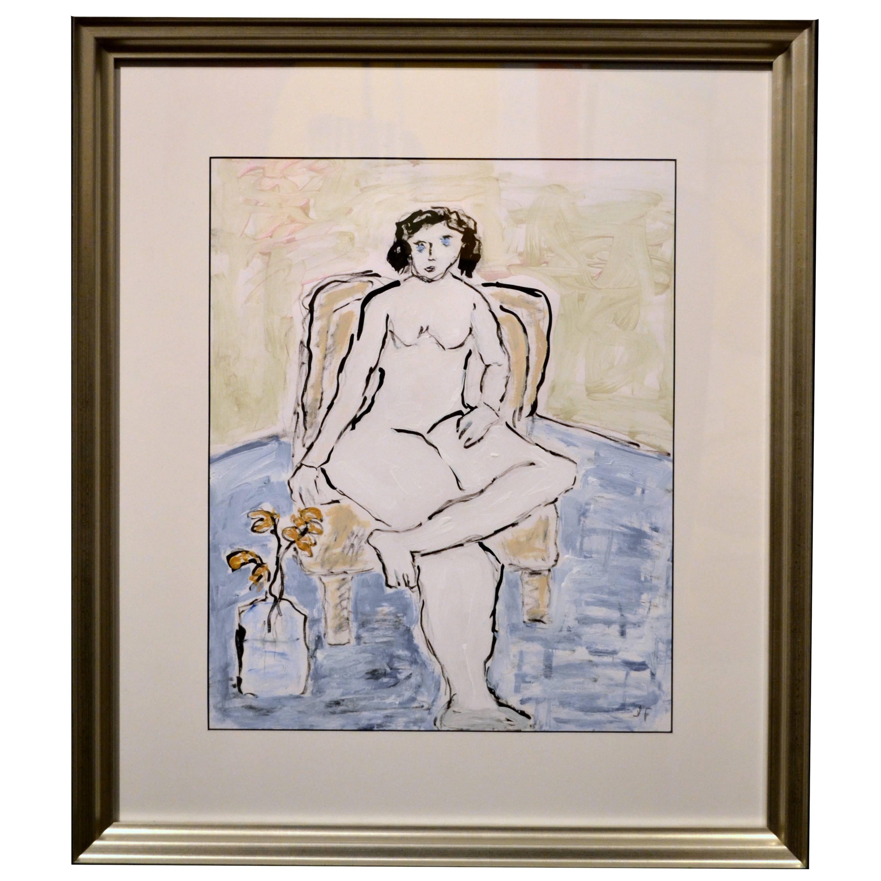Expressionist Abstract Portrait of a Female Nude in Chair by JoAnne Fleming For Sale