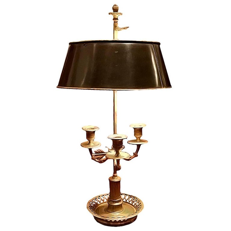 French Bouillotte Lamp with Black Tole Shade, Electrified For Sale at 1stDibs