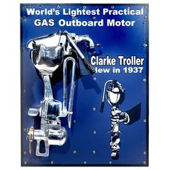 Antique Beautiful Clark Outboard Motor on Display Board