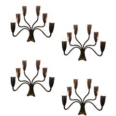 1970s Set of Four Italian Brass Six-Arm Candelabra Sconces 9