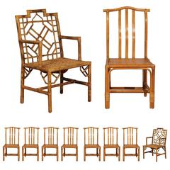 Elegant Set of Ten Restored Vintage Rattan Dining Chairs