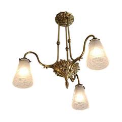 Antique Muller Freres French Art Deco Bronze Chandelier, 1925