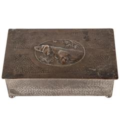 Antique German Brass Box with Wood Interior