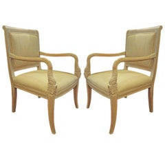 Pair of Armchairs with Carved Dolphin Head Hand Rests. 