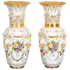 Pair of Old Paris Porcelain Vase with Floral and Gilt Decoration