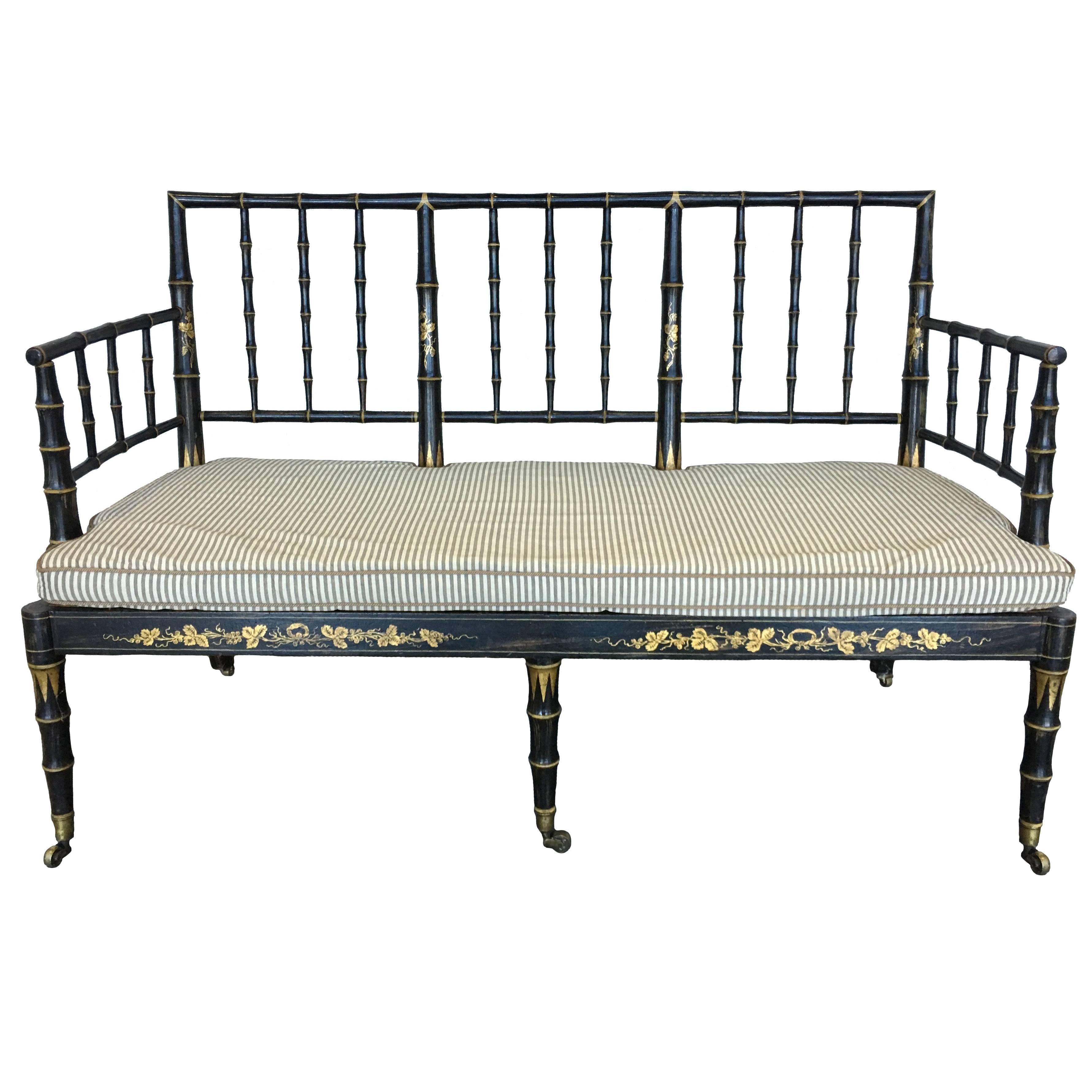 1840s English Regency Style Faux Bamboo Settee
