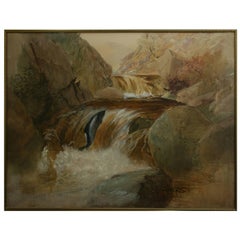 Salmon Fishing, Watercolour Painting By Charles Whymper