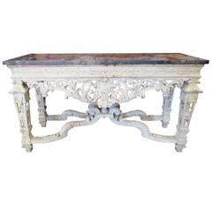 19th Century Distressed Cream Painted Georgian Style Marble-Top Console
