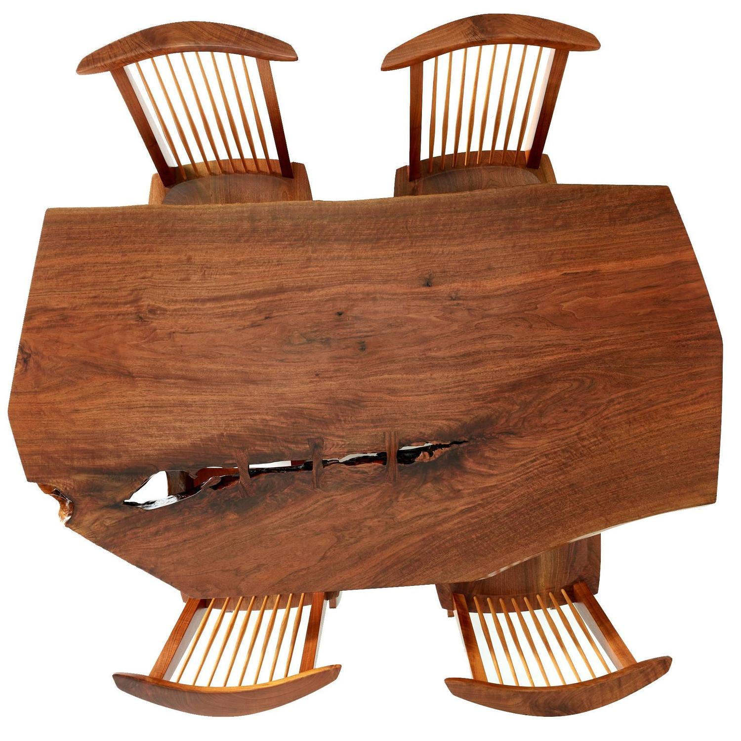Nakashima Conoid Dining Set with Single Board Walnut Surface, 1983 For Sale at 1stdibs