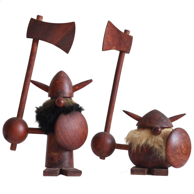 Vintage Wooden Danish Viking Figures at 1stdibs
