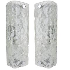 Pair of Square Murano Glass Sconces Chrome Wall Fixtures by Hillebrand, Germany 