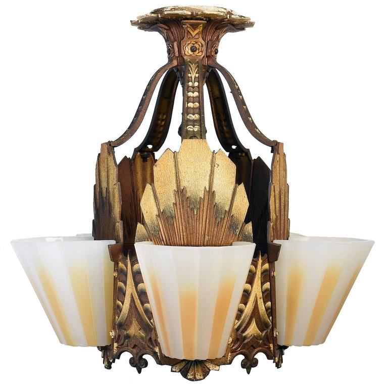 Williamson Art Deco Slipper Shade Chandelier Circa 1928 At 1stdibs Williamson Art Deco Slipper Shade Chandelier Circa 1928 For
