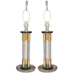 Glamorous Pair of Brass and Lucite Table Lamps