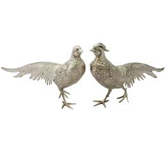 1960s Pair of German Sterling Silver Table Pheasants