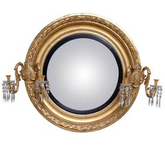 Antique Early 19th Century Monumental Regency Giltwood Convex Mirror