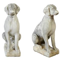 Pair of Cast Concrete Seated Dog Statues